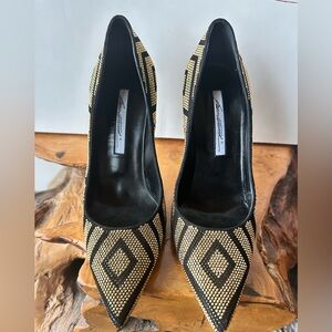 Brian Atwood Black and Gold Heels
